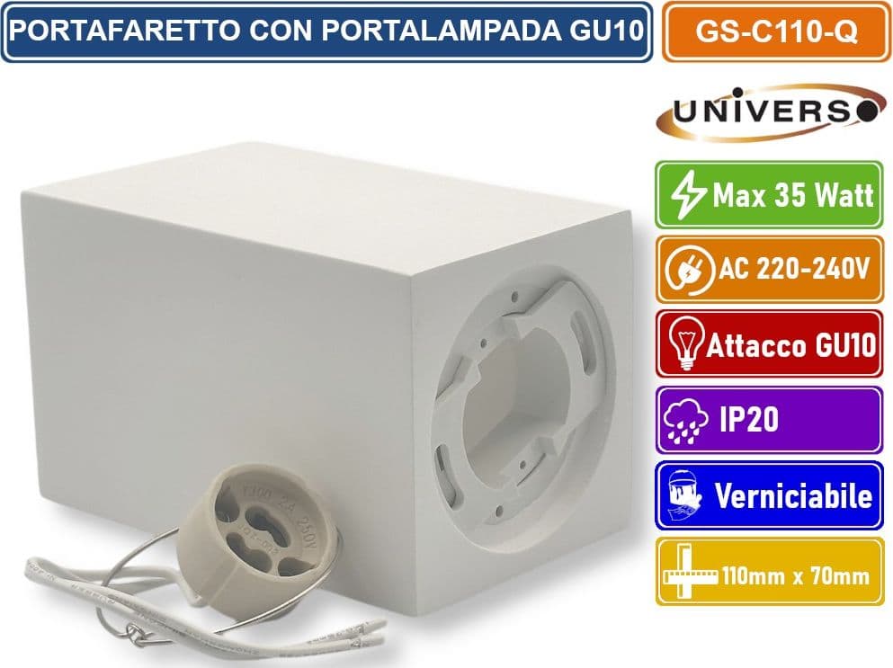 UNIVERSO GS-C110-Q PORTAFARETTO QUADRATE IN GESSO VERNICIABILE A MONTAGGIO SUPERFICIALE PER LAMPADINE GU10 e GU5.3 - 3