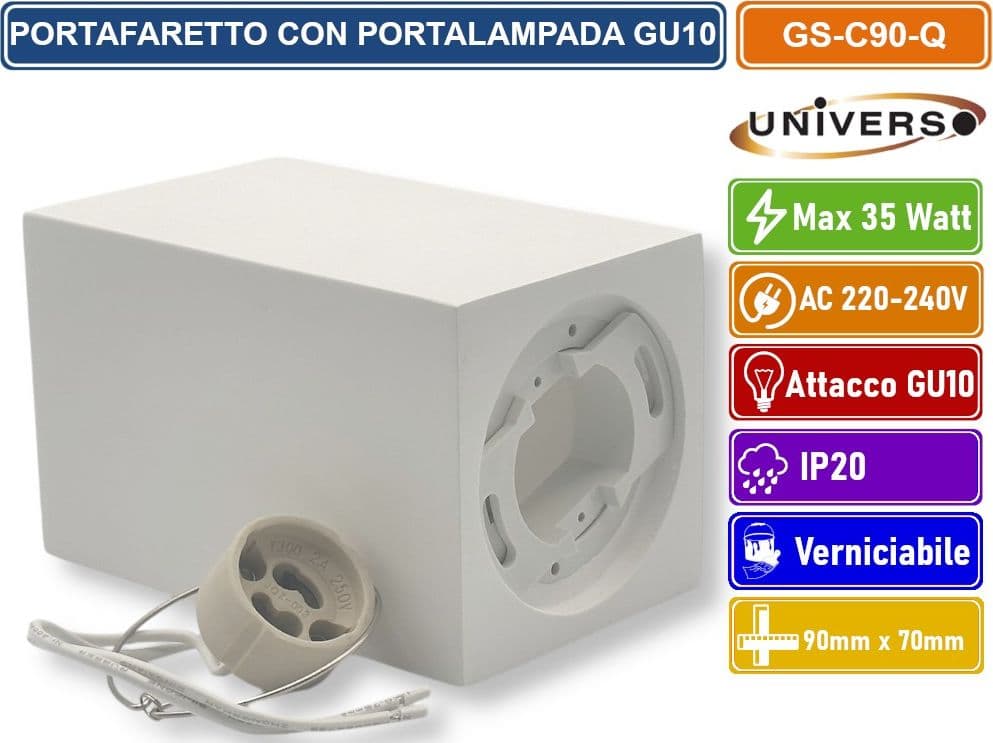 UNIVERSO GS-C90-Q PORTAFARETTO QUADRATO IN GESSO VERNICIABILE A MONTAGGIO SUPERFICIALE PER LAMPADINE GU10 e GU5.3 - 3