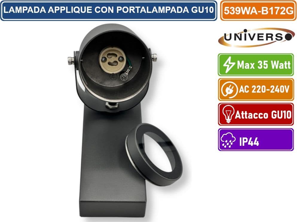UNIVERSO 539WA-B172G APPLIQUE PORTALAMPADA WALL LIGHT DA MURO PER LAMPADINE GU10 CON TESTA ORIENTABILE - 3