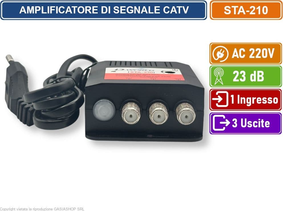 AMPLIFICATORE DI SEGNALE TV GUADAGNO 20dB 1 INGRESSO 3 USCITE BANDA DA 47 A 862 MHZ - 3