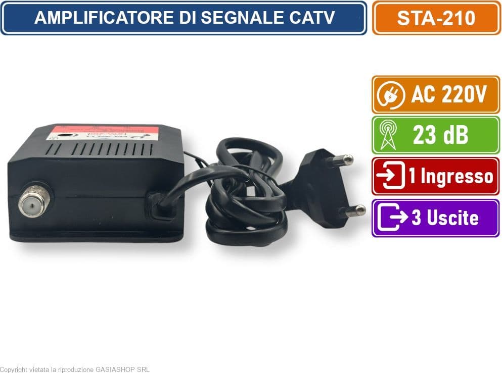 AMPLIFICATORE DI SEGNALE TV GUADAGNO 20dB 1 INGRESSO 3 USCITE BANDA DA 47 A 862 MHZ - 4