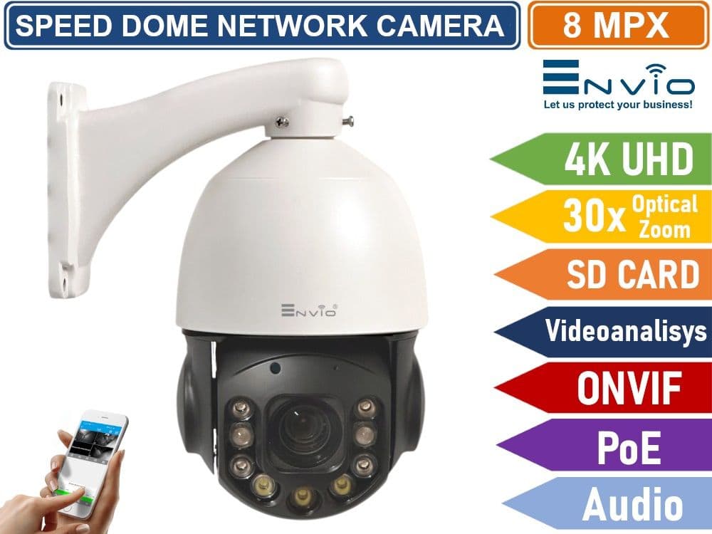 TELECAMERA SPEED DOME NETWORK 4K 8MP ULTRA HD ZOOM OTTICO 30X ONVIF POE VIDEOANALISI INTELLIGENTE DOUBLE LIGHT SD CARD 100 METRI - 2