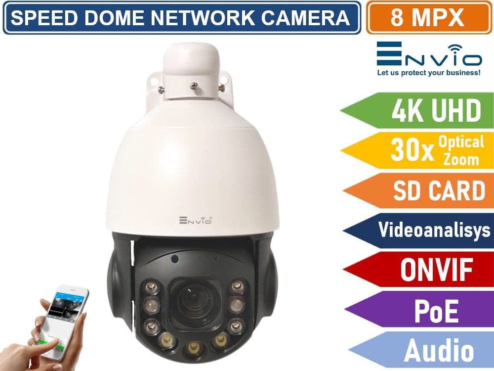 TELECAMERA SPEED DOME NETWORK 4K 8MP ULTRA HD ZOOM OTTICO 30X ONVIF POE VIDEOANALISI INTELLIGENTE DOUBLE LIGHT SD CARD 100 METRI - 3