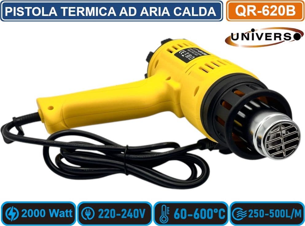 UNIVERSO QR-620B PISTOLA TERMICA AD ARIA CALDA 2000 WATT SVERNICIATORE CON DOPPIO SELETTORE TEMPERATURA FLUSSO ARIA - 3