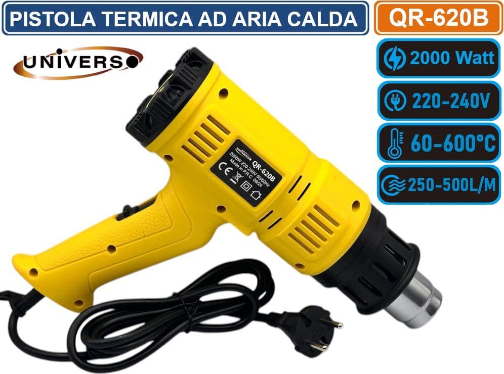 UNIVERSO QR-620B PISTOLA TERMICA AD ARIA CALDA 2000 WATT SVERNICIATORE CON DOPPIO SELETTORE TEMPERATURA FLUSSO ARIA - 4