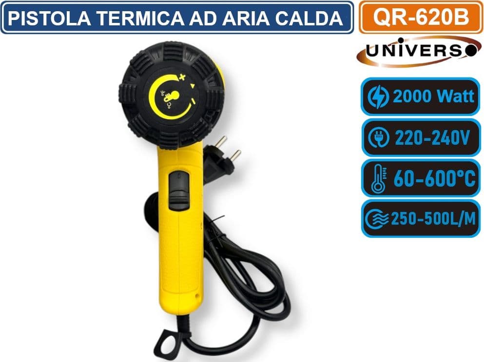 UNIVERSO QR-620B PISTOLA TERMICA AD ARIA CALDA 2000 WATT SVERNICIATORE CON DOPPIO SELETTORE TEMPERATURA FLUSSO ARIA - 5