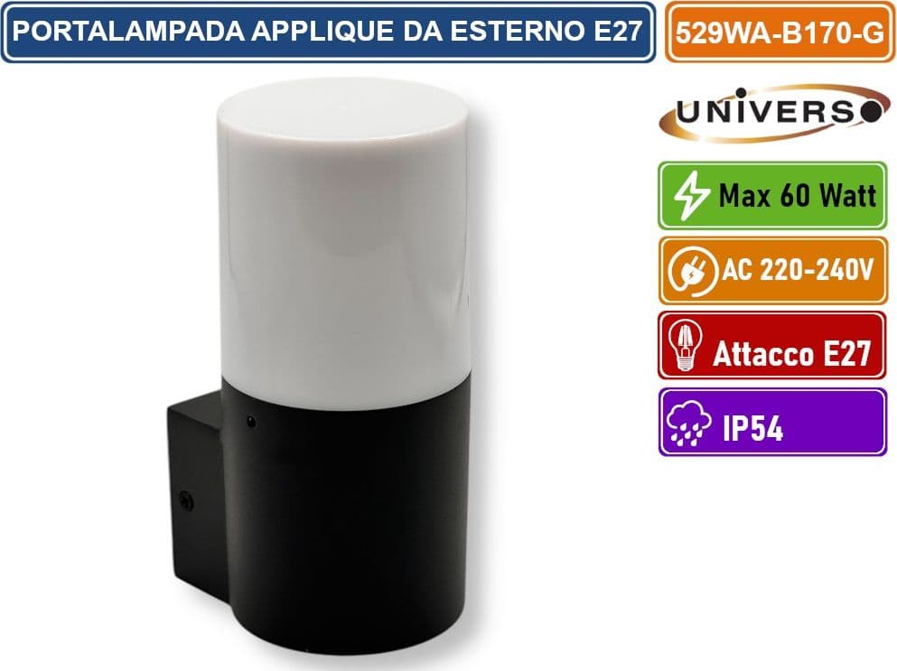 UNIVERSO 529WA-B170-G PORTALAMPADA APPLIQUE DA ESTERNO WALL LIGHT PER FISSAGGIO A MURO PER LAMPADINE E27 60W MAX IP54 - 2