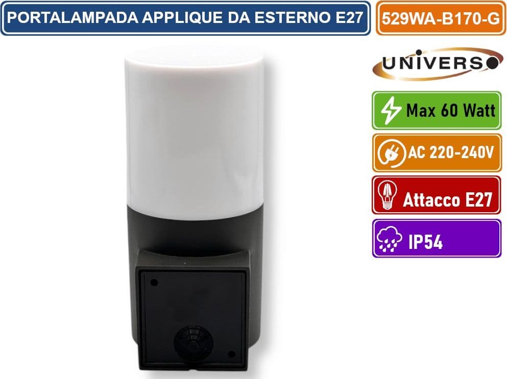 UNIVERSO 529WA-B170-G PORTALAMPADA APPLIQUE DA ESTERNO WALL LIGHT PER FISSAGGIO A MURO PER LAMPADINE E27 60W MAX IP54 - 5