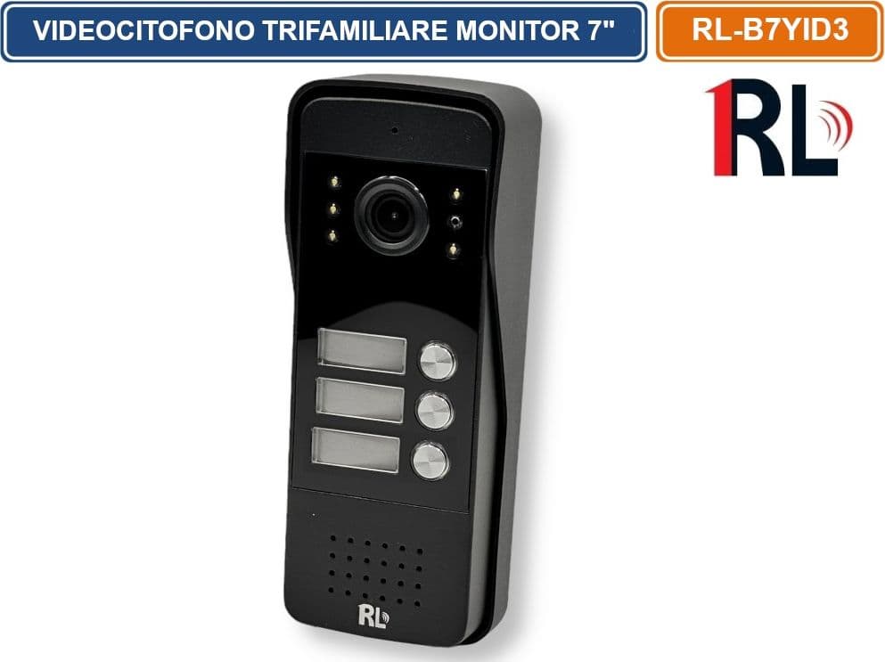 KIT VIDEOCITOFONO TRIFAMILIARE TRE PULSANTI TRE MONITOR A COLORI 7" APERTURA ELETTROSERRATURA - 5