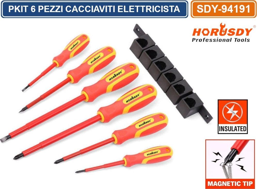 KIT 6 CACCIAVITI ISOLATI 1000V PER ELETTRICISTI CON PUNTA MAGNETICA IMPUGNATURA ERGONOMICA - 2