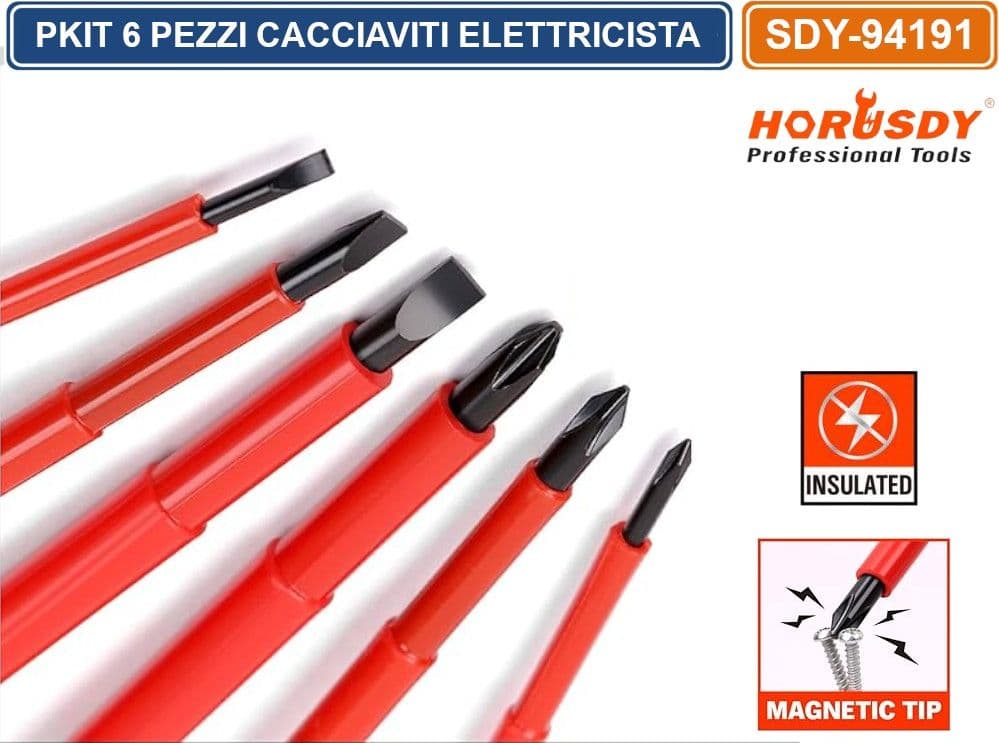 KIT 6 CACCIAVITI ISOLATI 1000V PER ELETTRICISTI CON PUNTA MAGNETICA IMPUGNATURA ERGONOMICA - 3