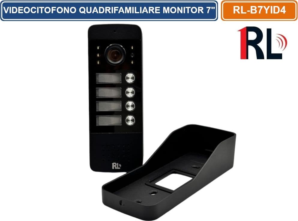 KIT VIDEOCITOFONO QUADRIFAMILIARE QUATTRO PULSANTI QUATTRO MONITOR A COLORI 7" APERTURA ELETTROSERRATURA - 4