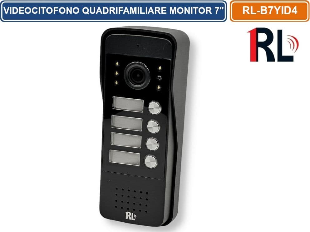 KIT VIDEOCITOFONO QUADRIFAMILIARE QUATTRO PULSANTI QUATTRO MONITOR A COLORI 7" APERTURA ELETTROSERRATURA - 5