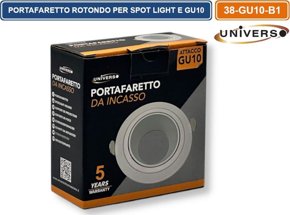 UNIVERSO P37-GU10-B1 PORTAFARETTO IN METALLO ORIENTABILE CIRCOLARE BIANCO DA INCASSO PER LAMPADINE GU10 GU5.3 - 5