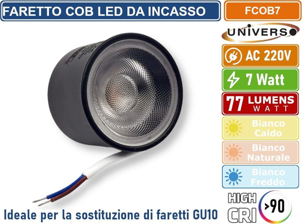 UNIVERSO FCOB-7 FARETTO COB LED SPOT LIGHT 7W CRI≥90 PER LA SOSTITUZIONE DI LAMPADINE GU10 DIAMETRO 50MM - 2