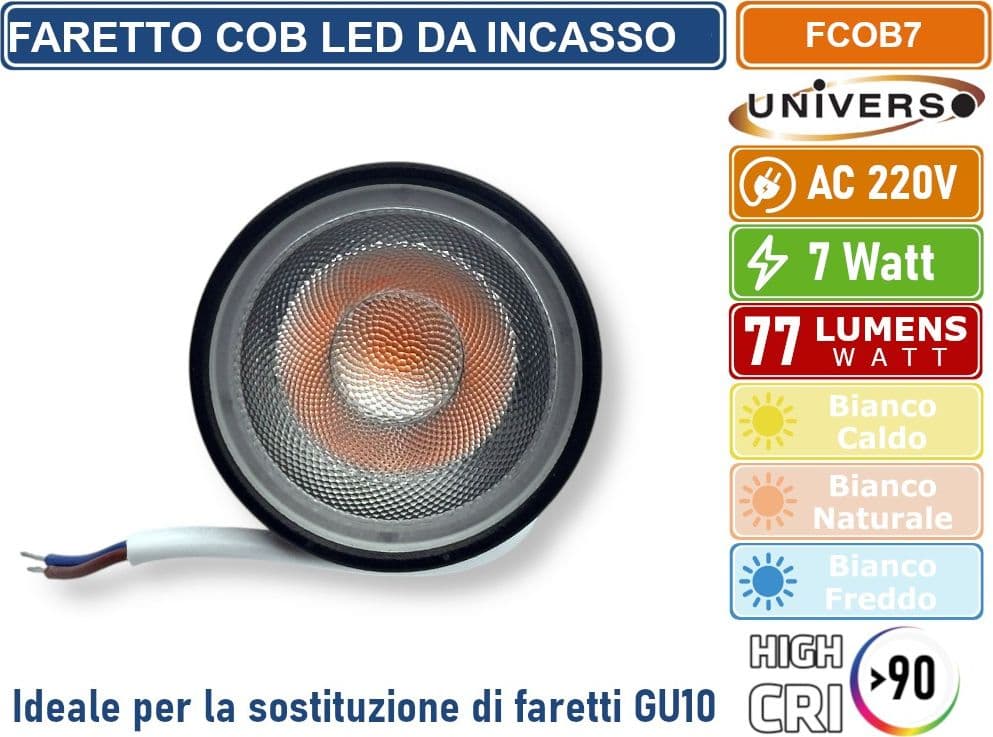 UNIVERSO FCOB-7 FARETTO COB LED SPOT LIGHT 7W CRI≥90 PER LA SOSTITUZIONE DI LAMPADINE GU10 DIAMETRO 50MM - 3