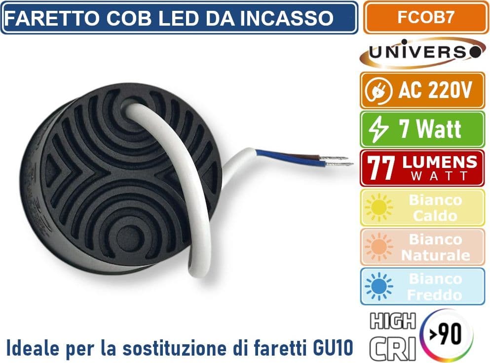 UNIVERSO FCOB-7 FARETTO COB LED SPOT LIGHT 7W CRI≥90 PER LA SOSTITUZIONE DI LAMPADINE GU10 DIAMETRO 50MM - 5