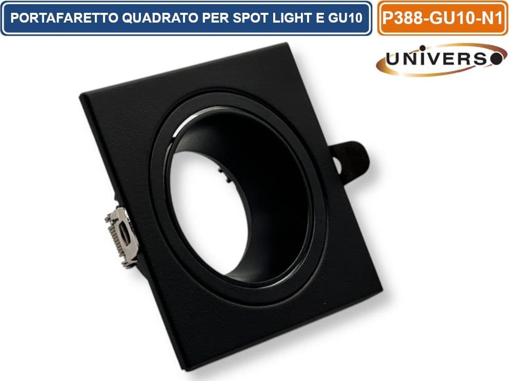 UNIVERSO P38-GU10-N1 PORTAFARETTO IN METALLO ORIENTABILE QUADRATO NERO DA INCASSO PER LAMPADINE GU10 GU5.3 - 2