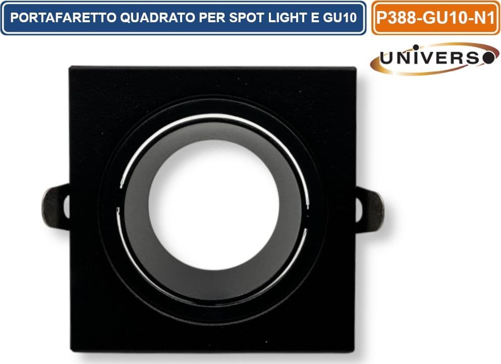 UNIVERSO P38-GU10-N1 PORTAFARETTO IN METALLO ORIENTABILE QUADRATO NERO DA INCASSO PER LAMPADINE GU10 GU5.3 - 3