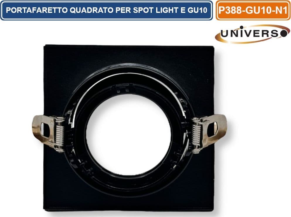 UNIVERSO P38-GU10-N1 PORTAFARETTO IN METALLO ORIENTABILE QUADRATO NERO DA INCASSO PER LAMPADINE GU10 GU5.3 - 4