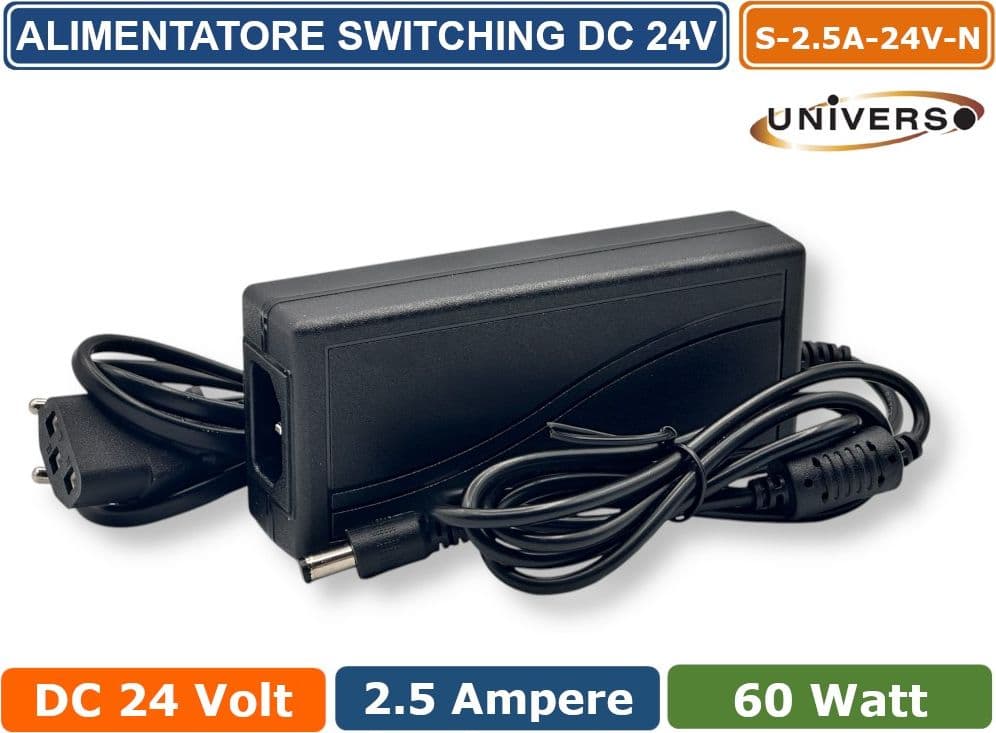 UNIVERSO S-2.5A-24V-N ALIMENTATORE DESKTOP 60W DC 24V 2.5A PLUG & PLAY CON JACK 2.1 - 2