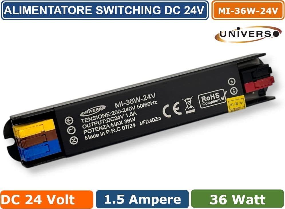 UNIVERSO MI-36W-24V ALIMENTATORE SWITCHING ULTRA SLIM DA ESTERNO IP67 CON POTENZA 36W DC 24V 1.5A - 2