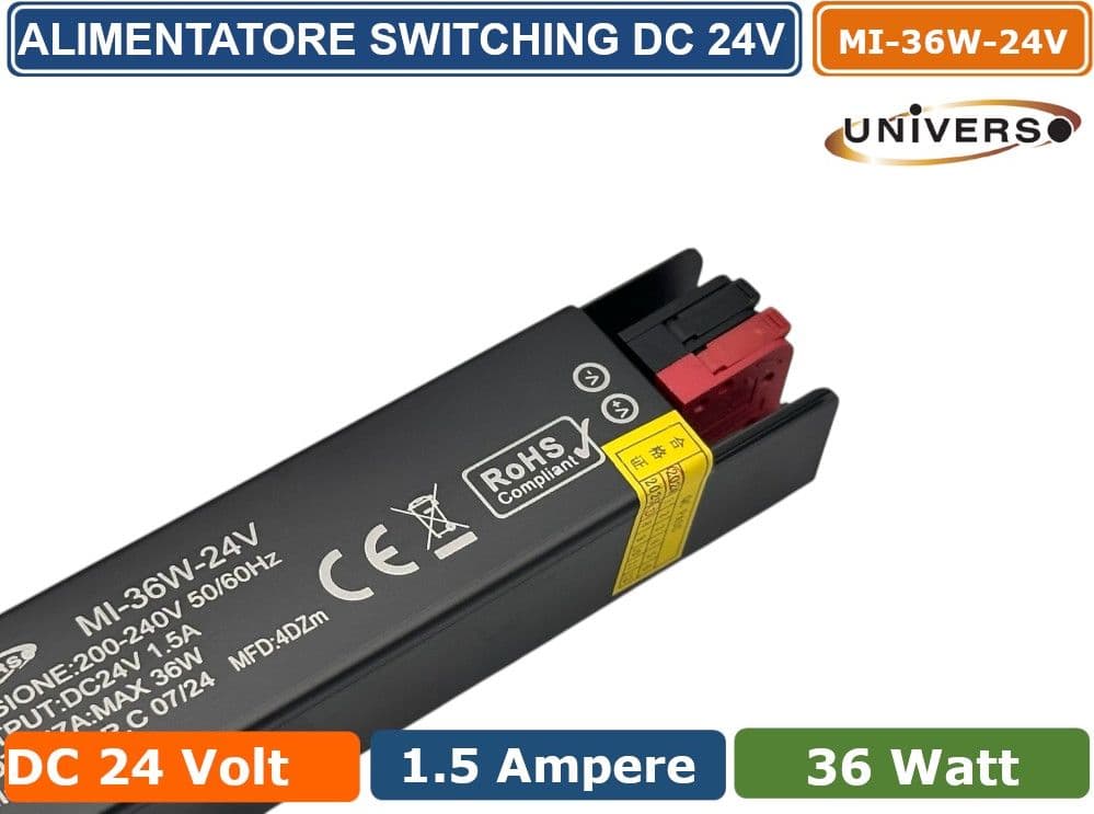 UNIVERSO MI-36W-24V ALIMENTATORE SWITCHING ULTRA SLIM DA ESTERNO IP67 CON POTENZA 36W DC 24V 1.5A - 3
