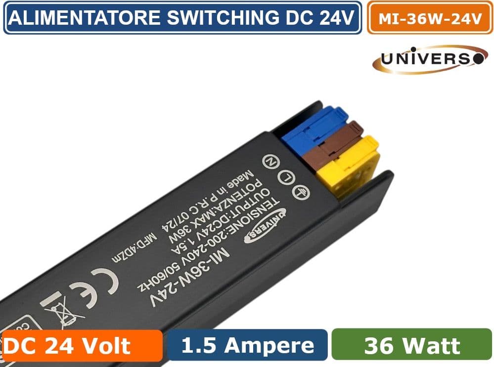 UNIVERSO MI-36W-24V ALIMENTATORE SWITCHING ULTRA SLIM DA ESTERNO IP67 CON POTENZA 36W DC 24V 1.5A - 4
