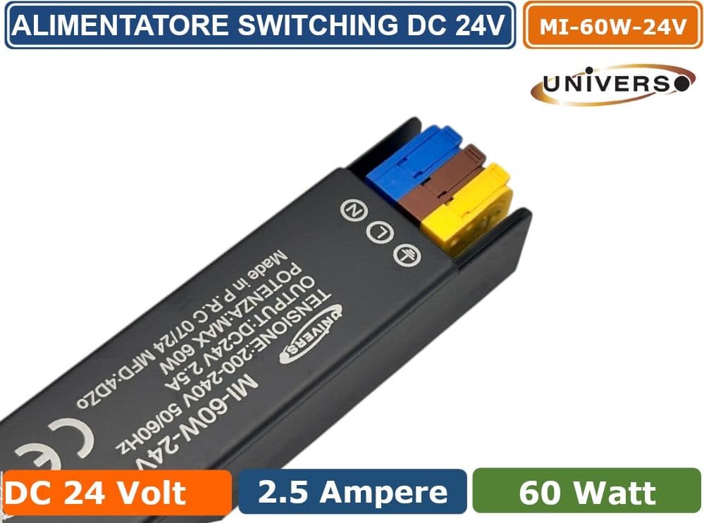 UNIVERSO MI-60W-24V ALIMENTATORE SWITCHING ULTRA SLIM DA ESTERNO IP67 CON POTENZA 60W DC 24V 2.5A - 4