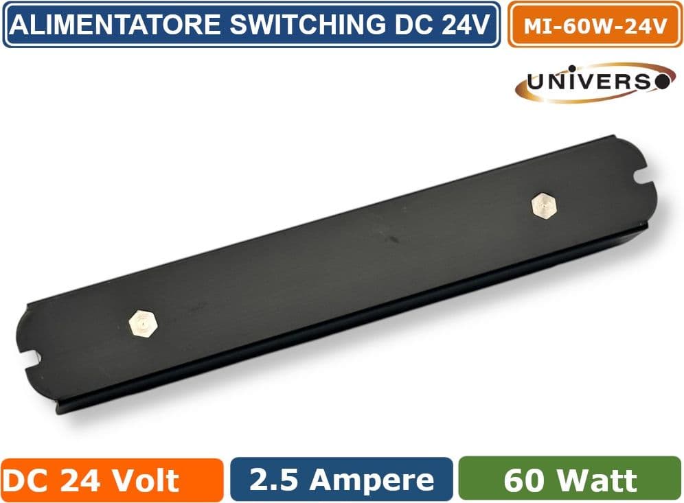 UNIVERSO MI-60W-24V ALIMENTATORE SWITCHING ULTRA SLIM DA ESTERNO IP67 CON POTENZA 60W DC 24V 2.5A - 5