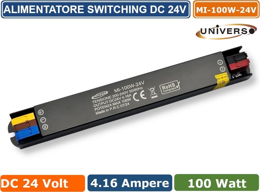 UNIVERSO MI-100W-24V ALIMENTATORE SWITCHING ULTRA SLIM DA ESTERNO IP67 CON POTENZA 100W DC 24V 4.16A - 2