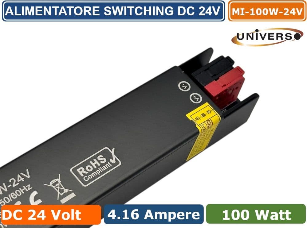 UNIVERSO MI-100W-24V ALIMENTATORE SWITCHING ULTRA SLIM DA ESTERNO IP67 CON POTENZA 100W DC 24V 4.16A - 3