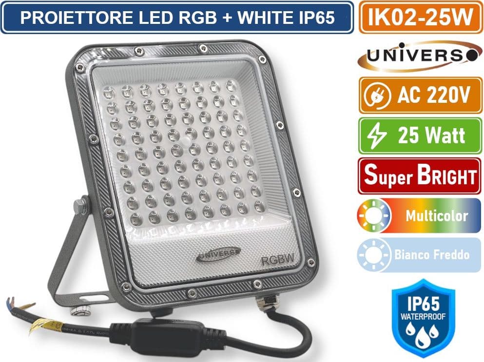 UNIVERSO IK02-25W PROIETTORE FARO LED SMD MULTICOLE RGB + WHITE 25W DA ESTERNO CON TELECOMANDO - 2
