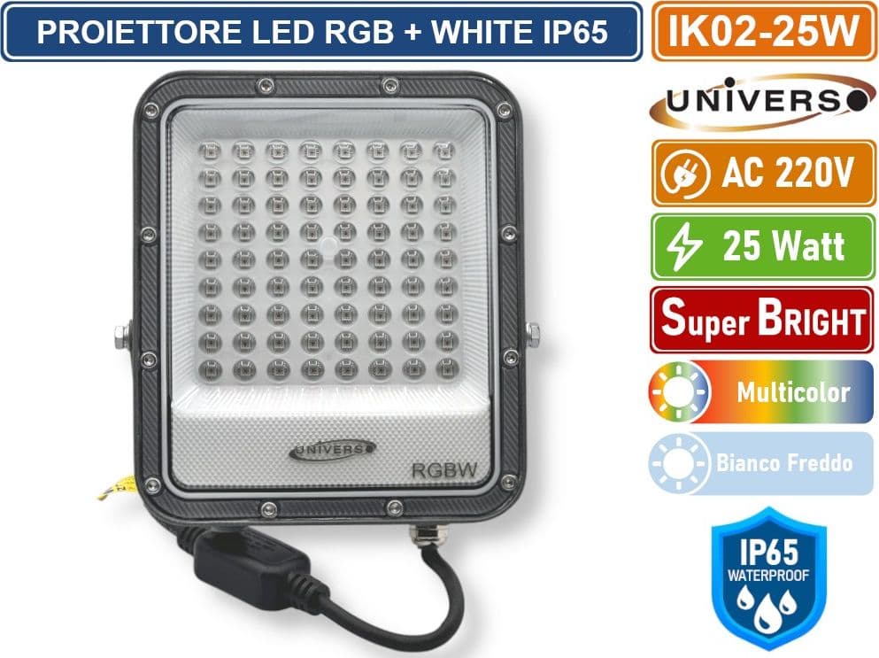 UNIVERSO IK02-25W PROIETTORE FARO LED SMD MULTICOLE RGB + WHITE 25W DA ESTERNO CON TELECOMANDO - 3