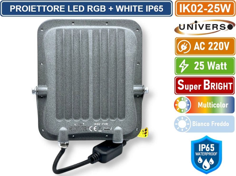 UNIVERSO IK02-25W PROIETTORE FARO LED SMD MULTICOLE RGB + WHITE 25W DA ESTERNO CON TELECOMANDO - 5