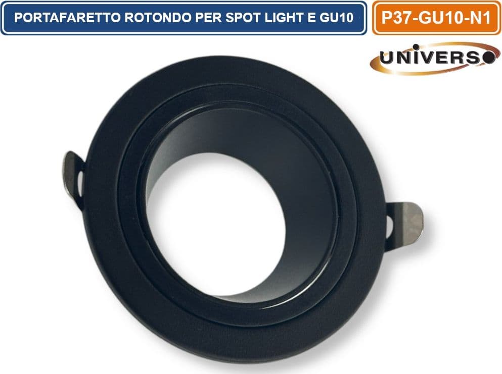 UNIVERSO P37-GU10-N1 PORTAFARETTO IN METALLO ORIENTABILE CIRCOLARE NERO DA INCASSO PER LAMPADINE GU10 GU5.3 - 2
