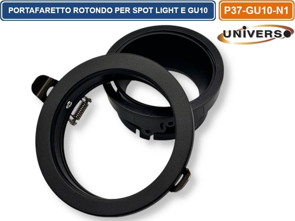UNIVERSO P37-GU10-N1 PORTAFARETTO IN METALLO ORIENTABILE CIRCOLARE NERO DA INCASSO PER LAMPADINE GU10 GU5.3 - 3