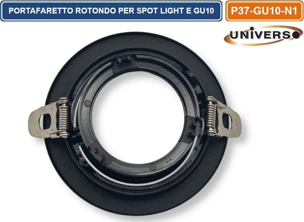 UNIVERSO P37-GU10-N1 PORTAFARETTO IN METALLO ORIENTABILE CIRCOLARE NERO DA INCASSO PER LAMPADINE GU10 GU5.3 - 4