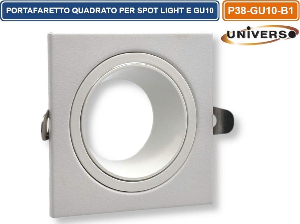 UNIVERSO P38-GU10-B1 PORTAFARETTO IN METALLO ORIENTABILE QUADRATO BIANCO DA INCASSO PER LAMPADINE GU10 GU5.3 - 2