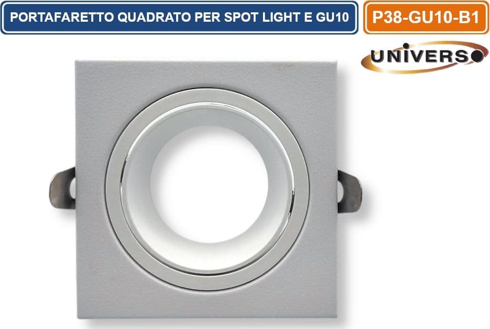 UNIVERSO P38-GU10-B1 PORTAFARETTO IN METALLO ORIENTABILE QUADRATO BIANCO DA INCASSO PER LAMPADINE GU10 GU5.3 - 3