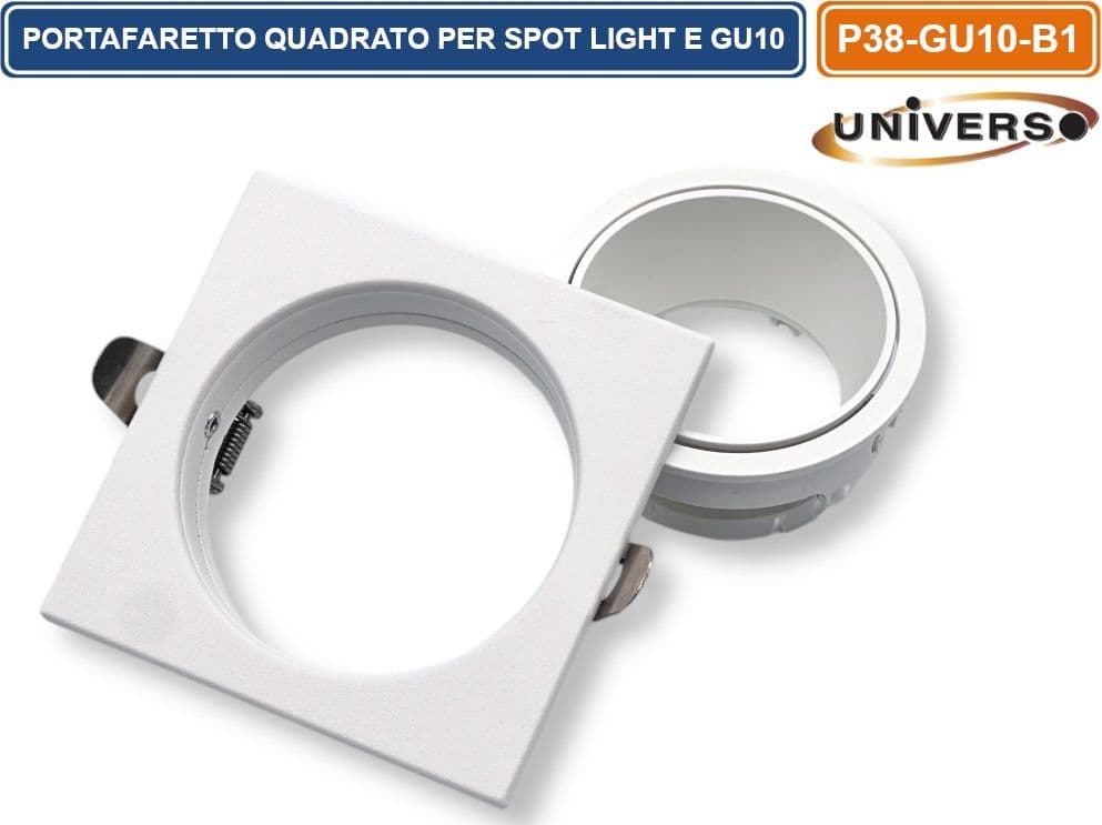 UNIVERSO P38-GU10-B1 PORTAFARETTO IN METALLO ORIENTABILE QUADRATO BIANCO DA INCASSO PER LAMPADINE GU10 GU5.3 - 4