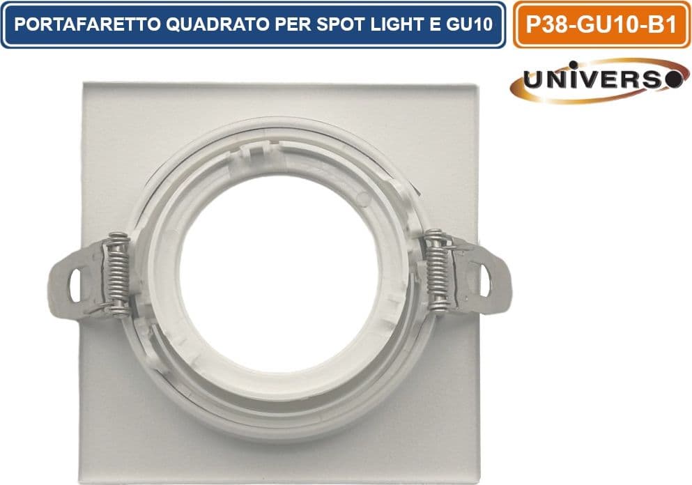 UNIVERSO P38-GU10-B1 PORTAFARETTO IN METALLO ORIENTABILE QUADRATO BIANCO DA INCASSO PER LAMPADINE GU10 GU5.3 - 5