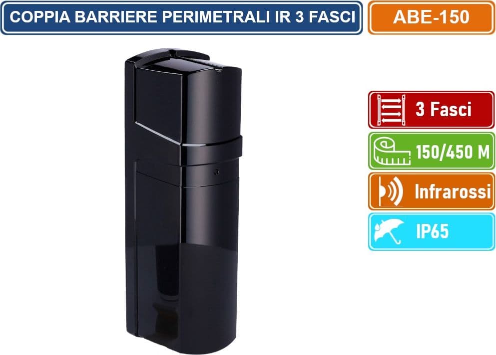 COPPIA BARRIERE PERIMETRALI CABLATE AD INFRAROSSI 3 FASCI DISTANZA RILEVAMENTO 150/450 METRI DA ESTERNO IP65 - 2