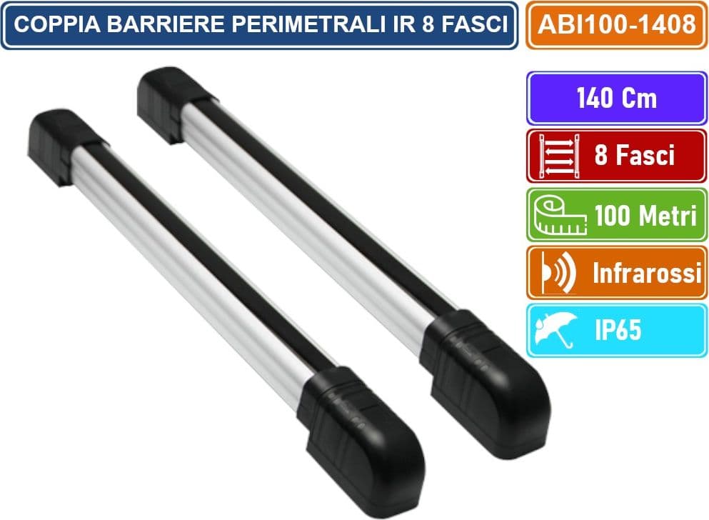 COPPIA BARRIERE PERIMETRALI CABLATE AD INFRAROSSI 140CM 8 FASCI DISTANZA RILEVAMENTO 100 METRI DA ESTERNO IP65 - 2