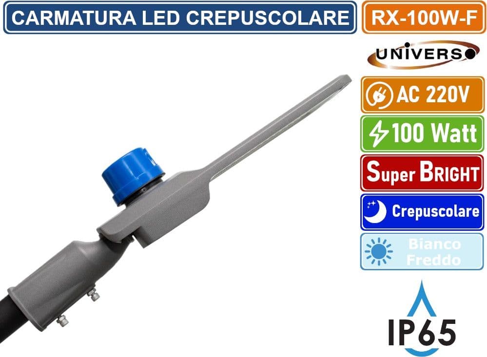 LAMPIONE ARMATURA STRADALE LED 100W SMD CON SENSORE CREPUSCOLARE - BIANCO FREDDO 6500K IP65 - 3