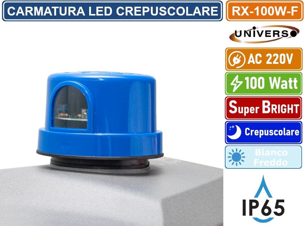 LAMPIONE ARMATURA STRADALE LED 100W SMD CON SENSORE CREPUSCOLARE - BIANCO FREDDO 6500K IP65 - 5