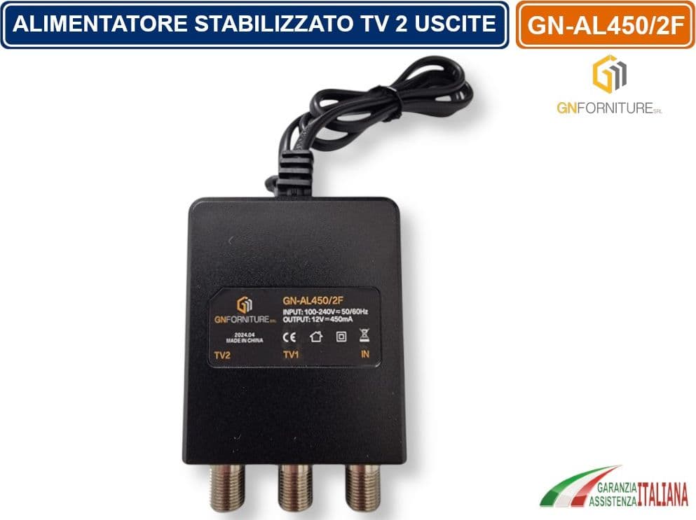 ALIMENTATORE STABILIZZATO TV PER ANTENNA 1 INGRESSO 2 USCITE DC 12V 450mA - 2