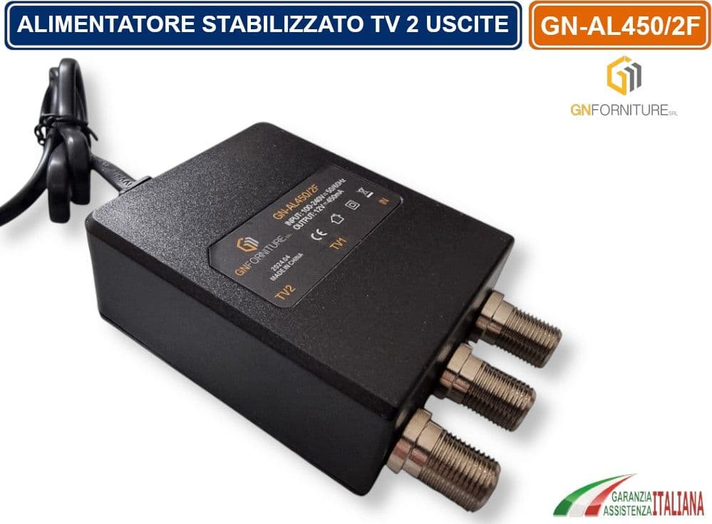 ALIMENTATORE STABILIZZATO TV PER ANTENNA 1 INGRESSO 2 USCITE DC 12V 450mA - 3