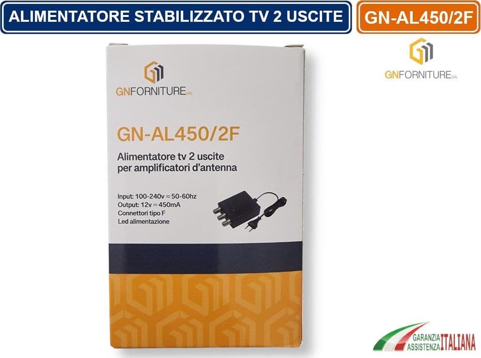 ALIMENTATORE STABILIZZATO TV PER ANTENNA 1 INGRESSO 2 USCITE DC 12V 450mA - 5