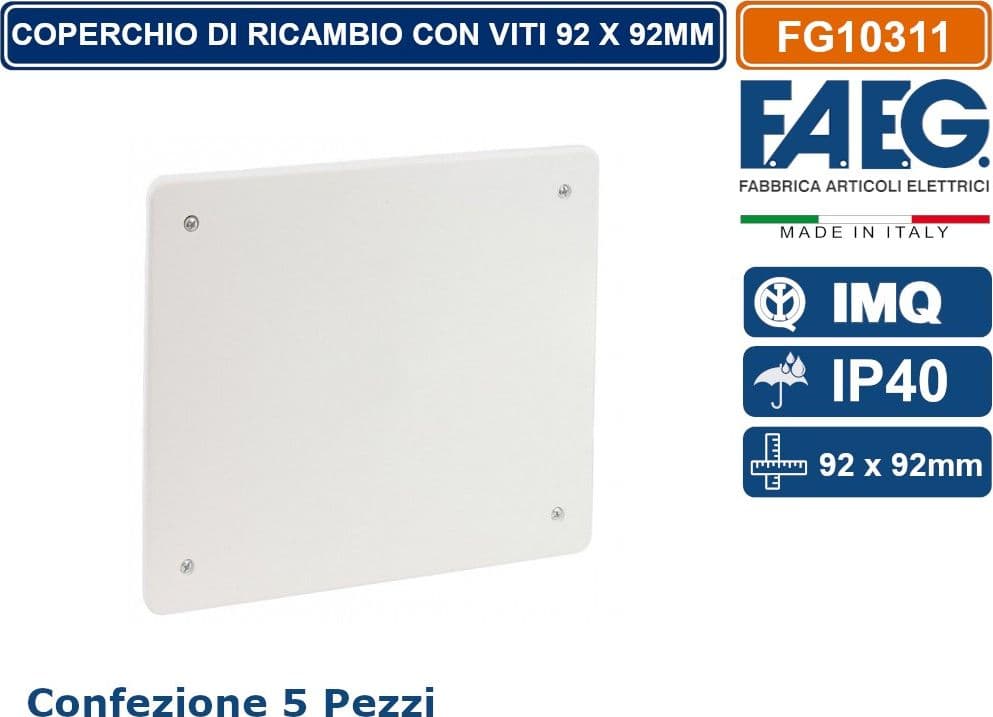 CONFEZIONE 5 PEZZI COPERCHIO DI RICAMBIO 92X92 MISURA 1 QUADRATO PER SCATOLA CASSETTA DI DERIVAZIONE DA INCASSO CON VITI
